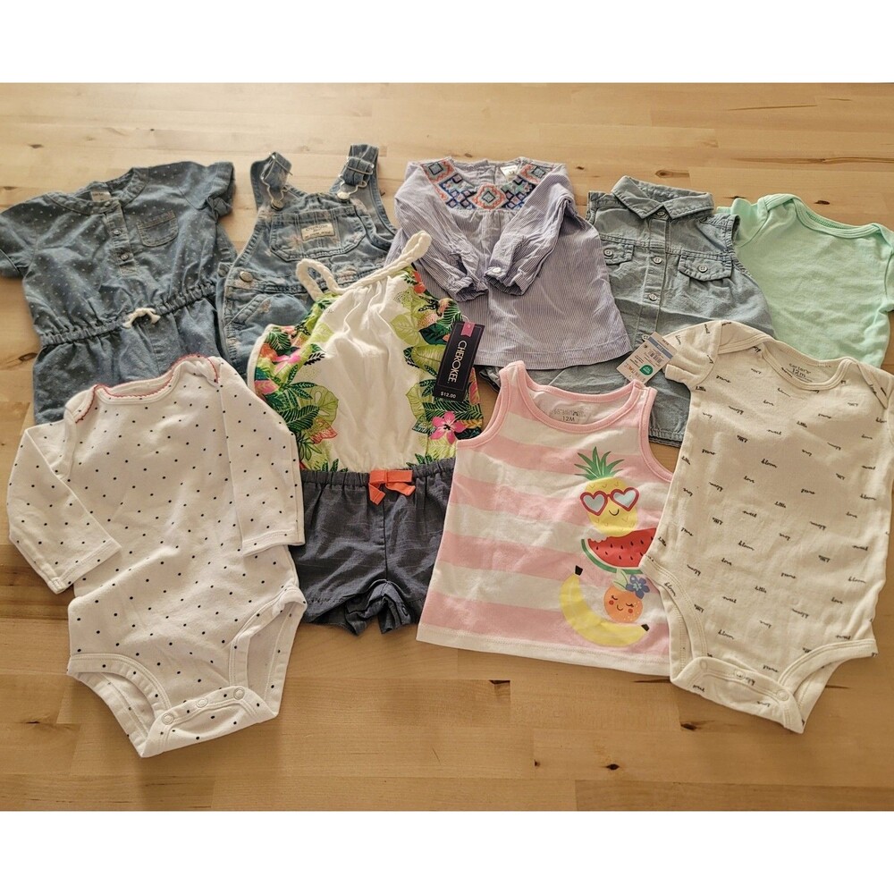Baby Girl Clothes Lot 9m 12m, Osh Kosh Carter's NWT One Piece Denim Infant Gift
